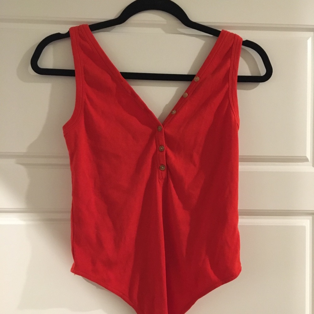 Red ribbed bodysuit